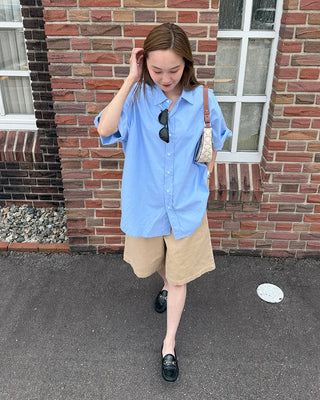 (Unisex) Oxford Overfit Half Sleeve Shirt