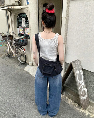 Pindot Ribbon Gathered Elastic Tank Top