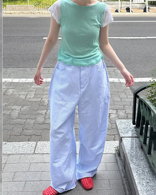 See-through two-tone short-sleeve T-shirt