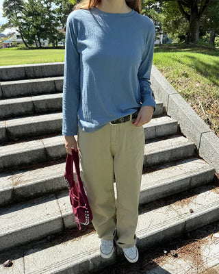 Simple round neck collar long-sleeve T-shirt
