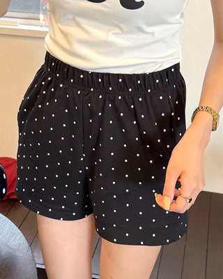 Polka Dot Elastic Waist Shorts