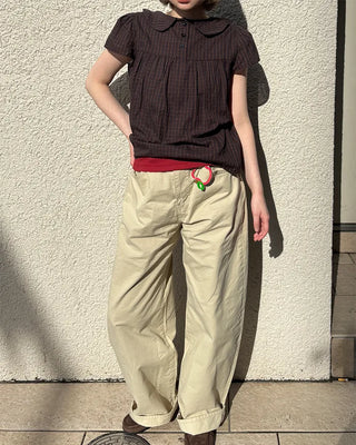Frilled Shirring Check Blouse