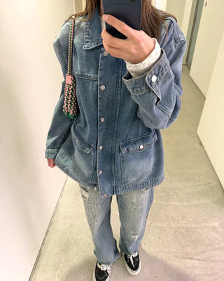 Denim midi zip-up jacket