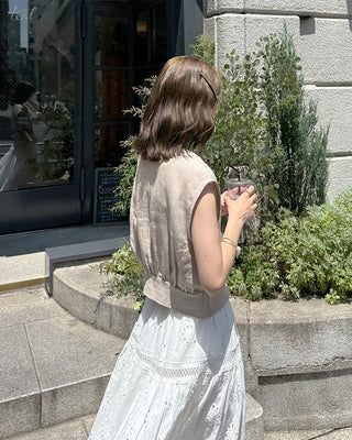Drop-shoulder cropped vest jacket