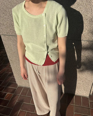 Asymmetrical Button Short Sleeve Knit