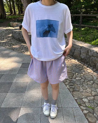 Elastic waist striped shorts
