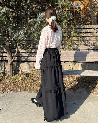 Simple striped round neck long sleeve T-shirt