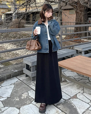 Corduroy Collar Neck Denim Jacket