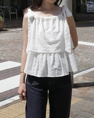 (ORIGINAL) Eyelet Tiered Ribbon Sleeveless Dress
