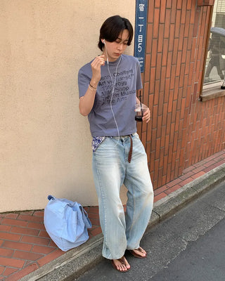 Washed denim pants with double back pockets