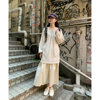 Cotton A-line shirred long skirt