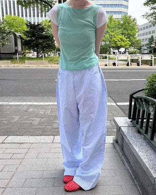 See-through two-tone short-sleeve T-shirt