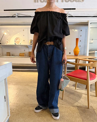Wide-fit low-rise denim pants