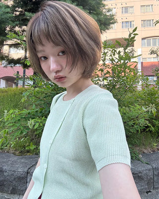 Asymmetrical Button Short Sleeve Knit