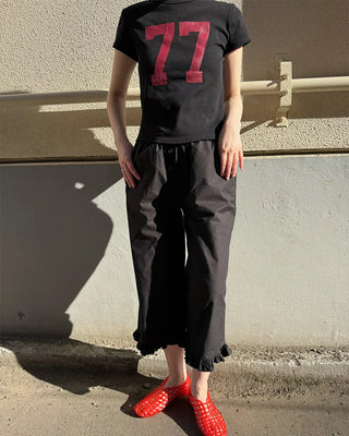 Frilled hem wide half pants