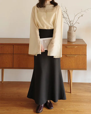 (ORIGINAL) Round Collar Button Sheer Blouse