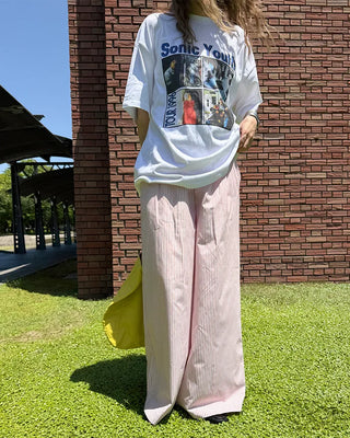 Belt loop striped easy pants
