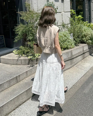 Drop-shoulder cropped vest jacket