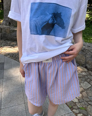 Elastic waist striped shorts