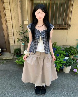 Gray vintage denim long skirt