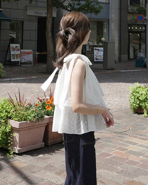(ORIGINAL) Eyelet Tiered Ribbon Sleeveless Dress