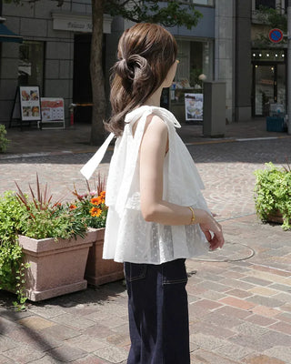 (ORIGINAL) Eyelet Tiered Ribbon Sleeveless Dress