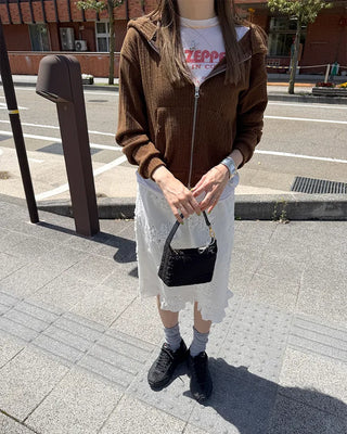 Rib-knit semi-cropped double-zip hoodie