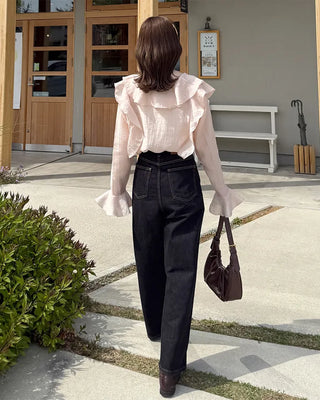 Ruffled V-neck blouse