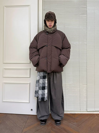 [NEVERSEEZ] Spliced Detachable Fur Collar Down Jacket