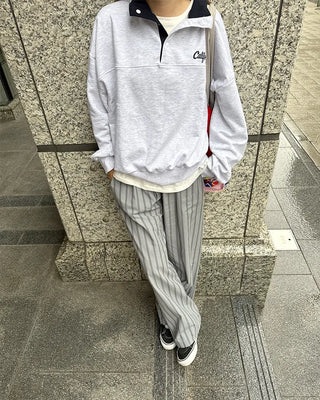High-neck half-button sweatshirt