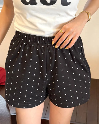 Polka Dot Elastic Waist Shorts