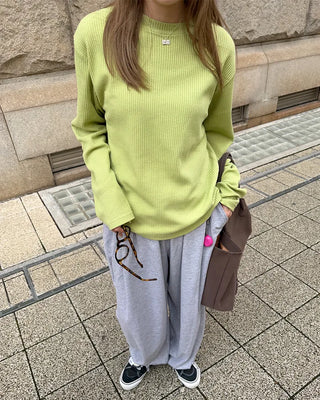 Round neck waffle long t-shirt