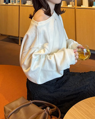 Basic One-Shoulder Crop Sweatshirt