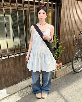 Washed denim wide-leg pants
