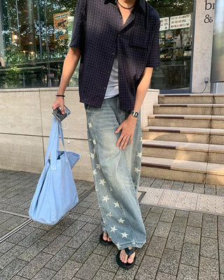 Star print balloon denim pants