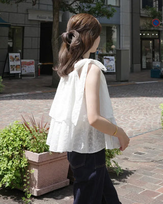 (ORIGINAL) Eyelet Tiered Ribbon Sleeveless Dress