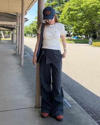 Unique pintuck semi-cropped French T-shirt