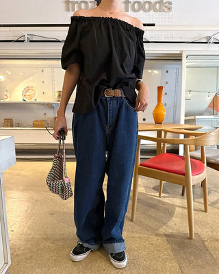 Wide-fit low-rise denim pants