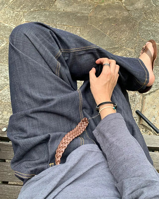 One-tuck indigo wide denim pants