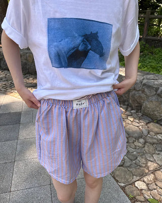 Elastic waist striped shorts