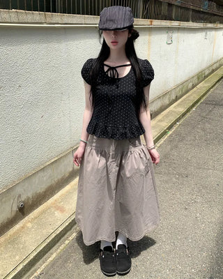 Gray vintage denim long skirt