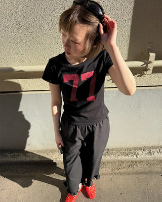 Frilled hem wide half pants