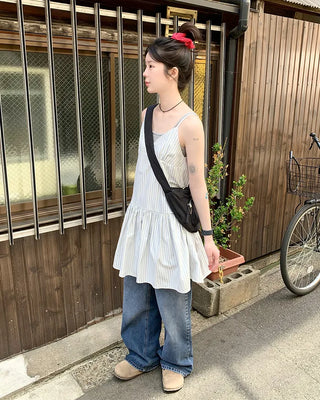 Washed denim wide-leg pants
