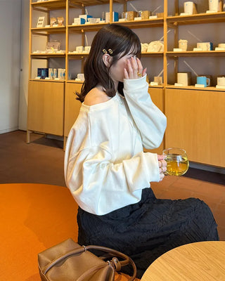 Basic One-Shoulder Crop Sweatshirt