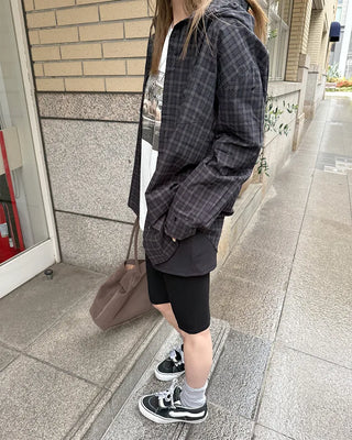 Checked hooded shirt