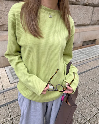 Round neck waffle long t-shirt