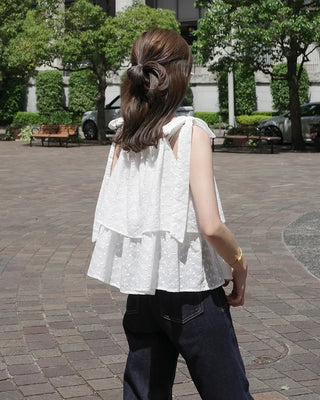 (ORIGINAL) Eyelet Tiered Ribbon Sleeveless Dress