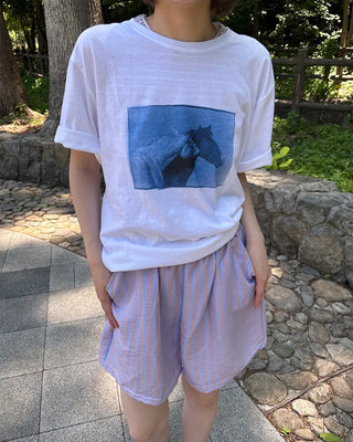 Elastic waist striped shorts