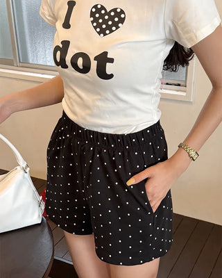 Polka Dot Elastic Waist Shorts