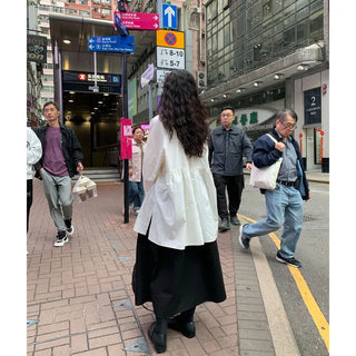 Cotton A-line shirred long skirt